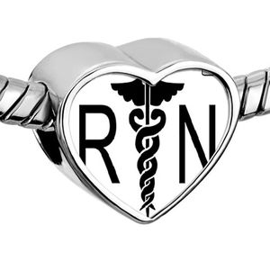 NEW RN Charm Heart Shape Pendant Enamel Caduceus Registered Nurse Medical Jewlry
